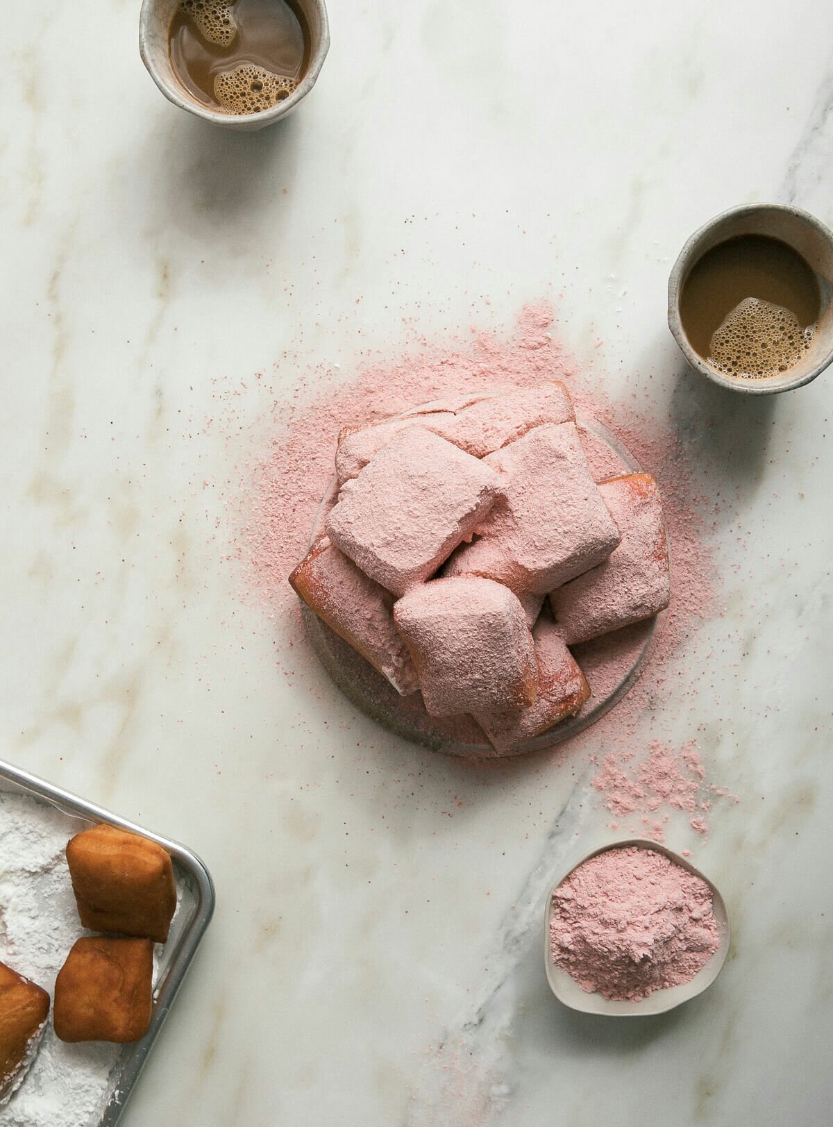 A Cozy Kitchen's Overnight beignets w/strawberry powdered sugar 